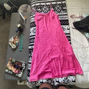 satin pink midi dress